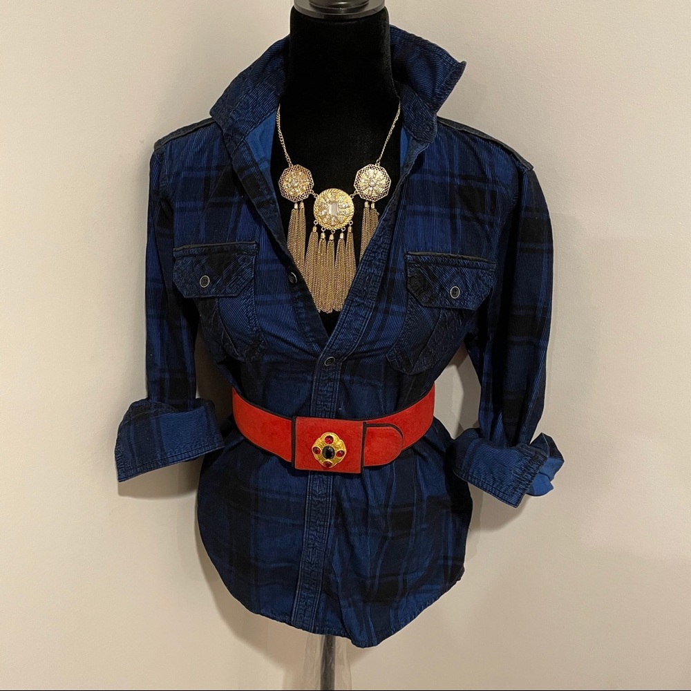 INC Black and blue plaid shirt